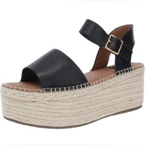 Aqua Rowan Black Leather Espadrille Platform Sandals Size 8
